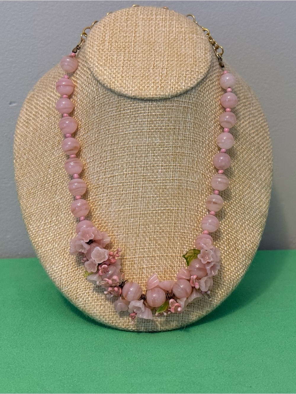 Vintage Venetian GlassPink Floral Beaded Necklace - Elegant Women’s Jewelry